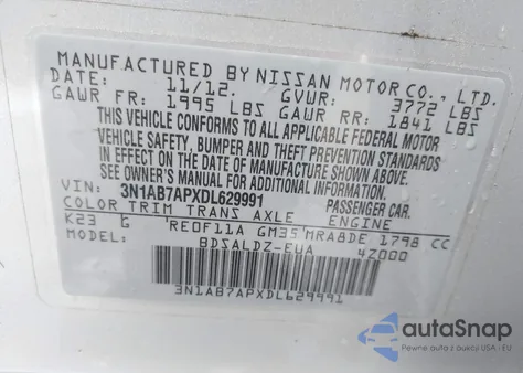 2013 Nissan Sentra Sv z USA, uszkodzony, nr VIN 3N1AB7APXDL629991